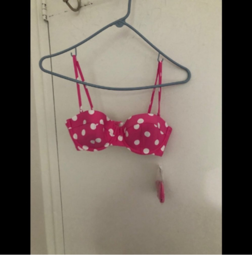 NWT J. Crew Pink White Polka Dot Bikini Top 32C